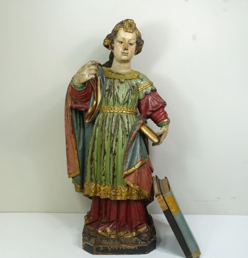 18th C Carved Polychrome Figure of a Saint