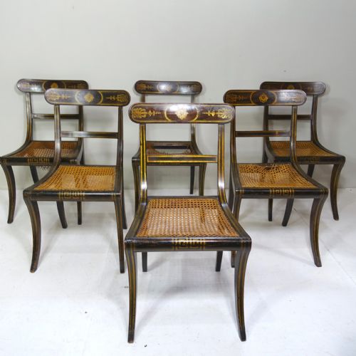 Set of Six Simulated Rosewood & Painted Chairs