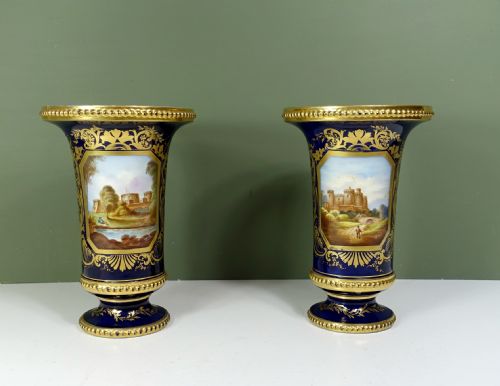 Pair of 19th C Decorated Vases , Windsor Castle & Conway Castle