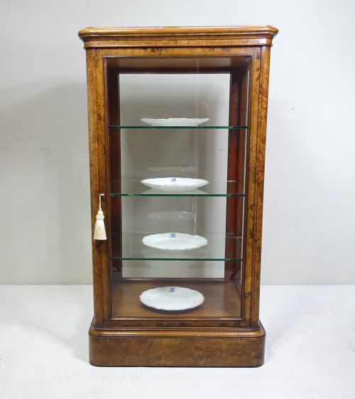 19th C Burr Walnut Display Cabinet