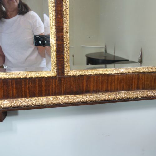 LARGE 19TH C WALNUT GILT OVERMANTLE MIRROR - ADDITIONAL PHOTO 3