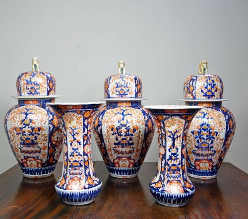 Impressive Set of 19th C Imari Gartniture Vases