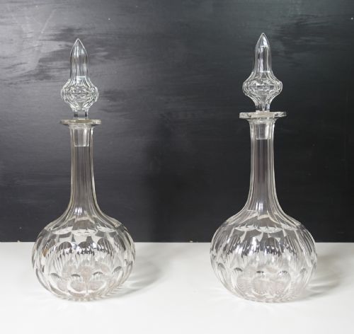 Pair of 19th C Cut Glass Decanters