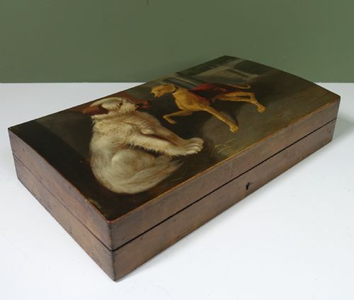 19th C Decorated Box with Scenes of Dogs