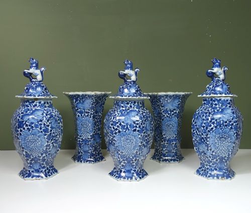 SET OF FIVE 18TH C DELFT VASES GARNITURE