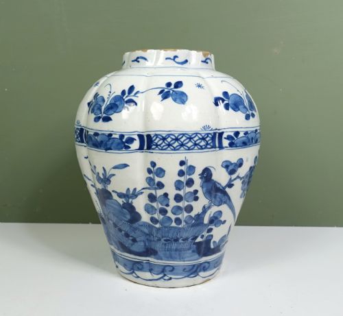 18th C Delft Melon Shaped Vase