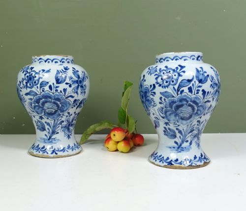 Pair of 18th C Delft Vases