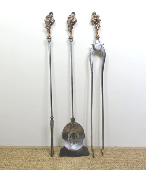 Set of Early 19th C Steel & Bronze Fire Tools