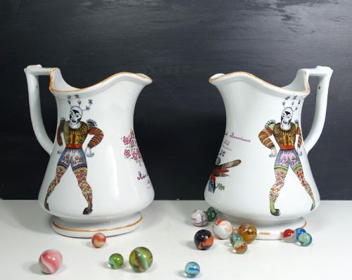 PAIR OF 19TH C IRONSTONE PUZZLE JUGS