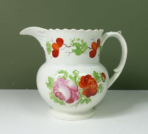 19th C Pearlware Floral Jug