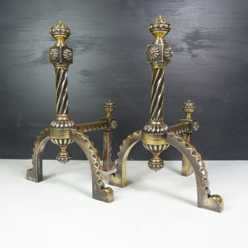 Pair of 19th C Brass Fire Dogs