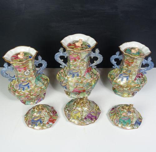 fig 1. SET OF THREE MASONS IRONSTONE VASES & COVER