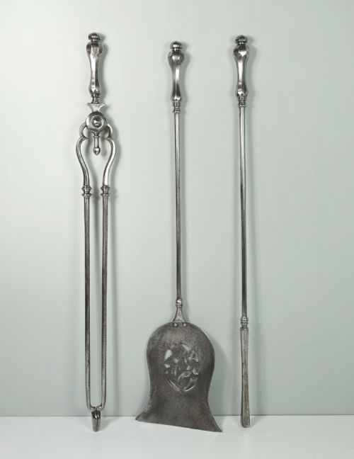 Set of George III Burnished Steel Fire Tools