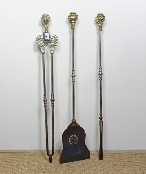 Set of George III Brass & Steel Fire Tools