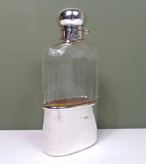 SILVER CUT GLASS HIP FLASK 1910 - ADDITIONAL PHOTO 1