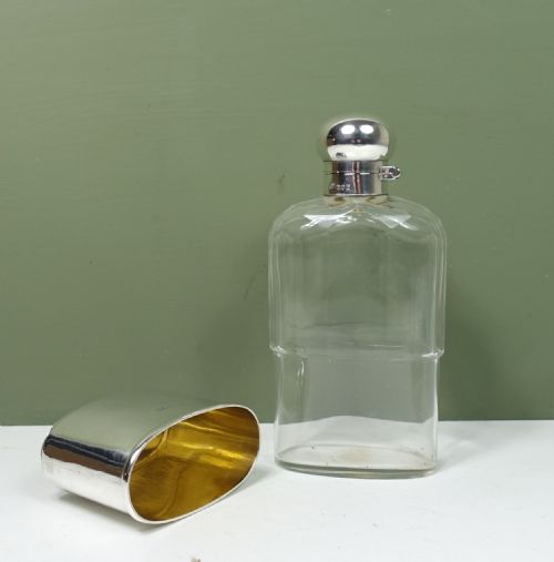 SILVER CUT GLASS HIP FLASK 1910 - ADDITIONAL PHOTO 3