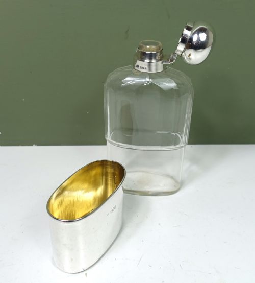 SILVER CUT GLASS HIP FLASK 1910 - ADDITIONAL PHOTO 5