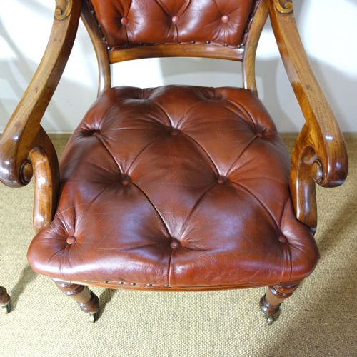 PAIR OF 19TH C MAHOGANY LEATHER ARM CHAIRS - ADDITIONAL PHOTO 3