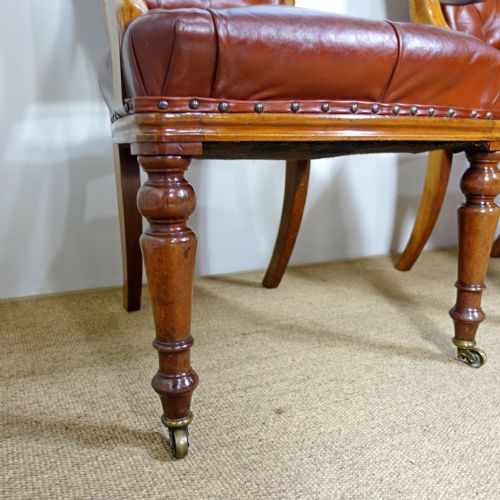 PAIR OF 19TH C MAHOGANY LEATHER ARM CHAIRS - ADDITIONAL PHOTO 4
