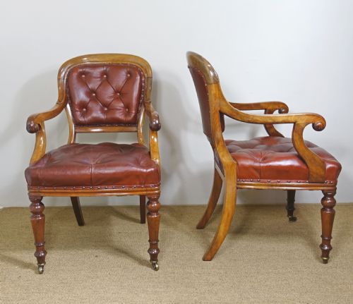 PAIR OF 19TH C MAHOGANY LEATHER ARM CHAIRS - ADDITIONAL PHOTO 1