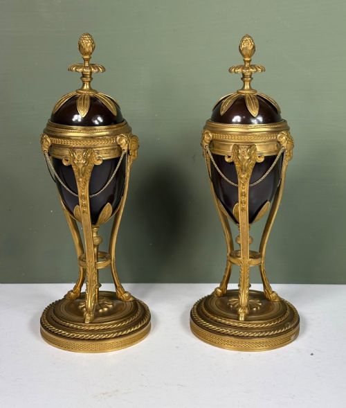 fig 1. PAIR OF 19TH C BRONZE & ORMOLU CASSOULETTES