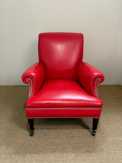 LARGE 19TH C LEATHER ARMCHAIR - ADDITIONAL PHOTO 5