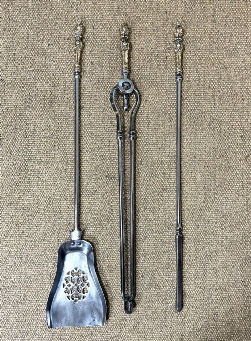 Set of George III Brass & Steel Fire Tools