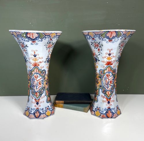 Pair of Large Delft Polychrome Vases C1800
