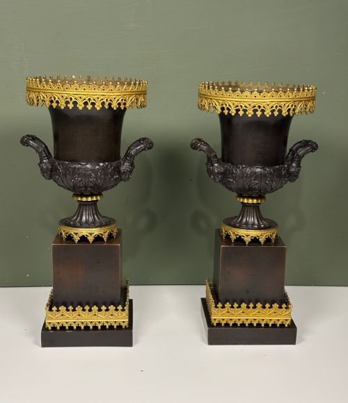 Pair of Early 19th C Bronze & Ormolu Vases