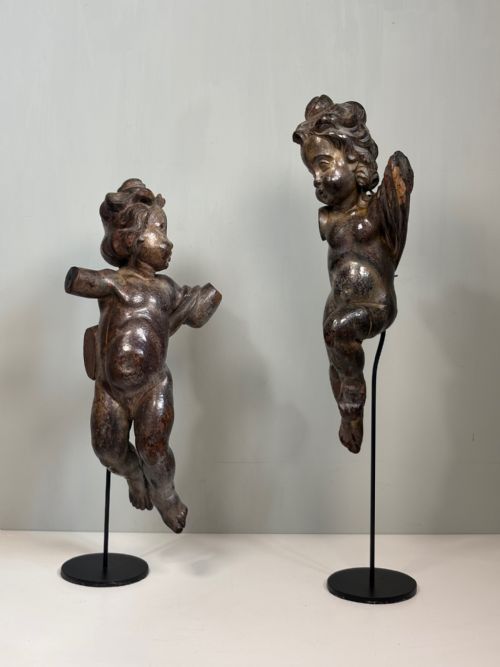 Pair of 18th C Carved Putti