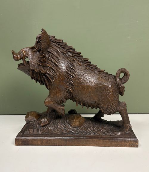 19th C Carved Black Forest Boar