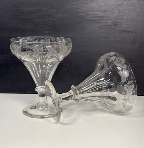 PAIR OF VERY LARGE 19TH C ENGRAVED GLASSES