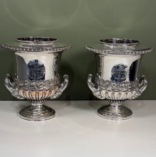 PAIR OF19TH C SILVER PLATED WINE COOLERS