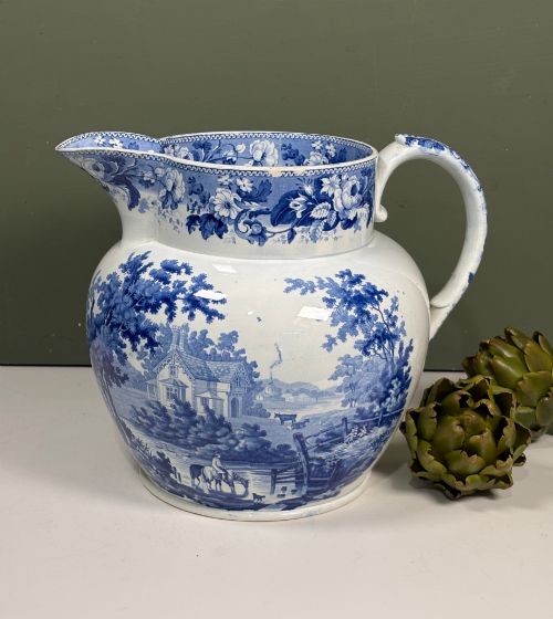 Large 19th C Blue & White Jug