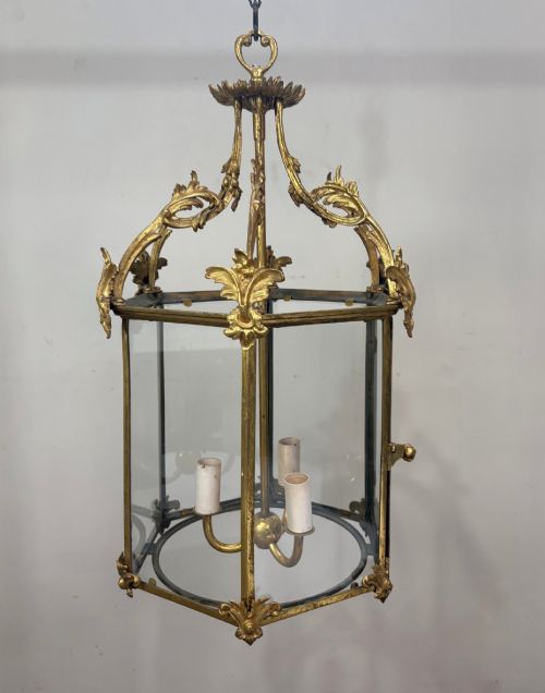GILT BRASS HEXAGONAL LANTERN - ADDITIONAL PHOTO 3