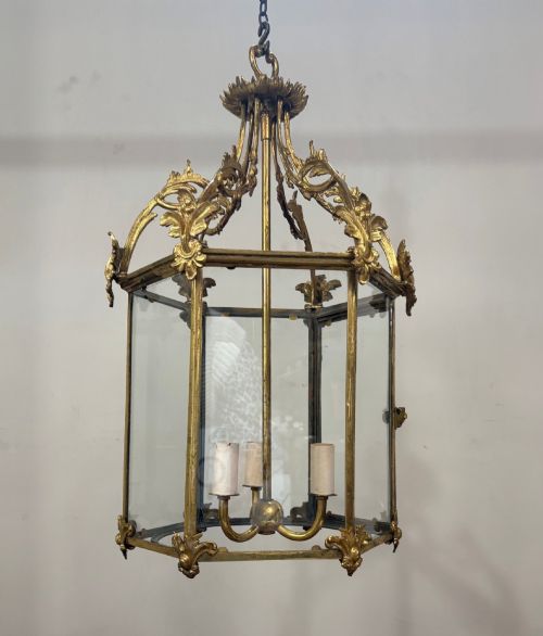 GILT BRASS HEXAGONAL LANTERN - ADDITIONAL PHOTO 5