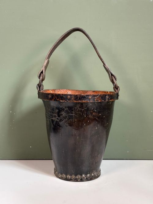 19TH C BOILED LEATHER BUCKET - ADDITIONAL PHOTO 1