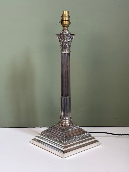 19TH C SILVER PLATED CORINTHIAN COLUMN LAMP - ADDITIONAL PHOTO 1