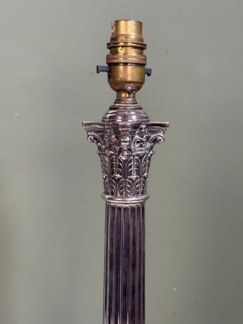 19TH C SILVER PLATED CORINTHIAN COLUMN LAMP - ADDITIONAL PHOTO 2