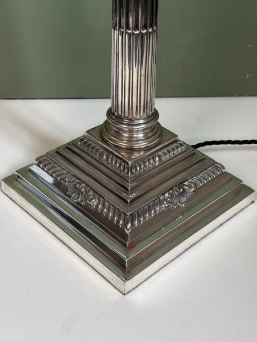 19TH C SILVER PLATED CORINTHIAN COLUMN LAMP - ADDITIONAL PHOTO 3