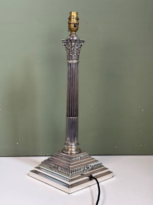 19TH C SILVER PLATED CORINTHIAN COLUMN LAMP - ADDITIONAL PHOTO 4
