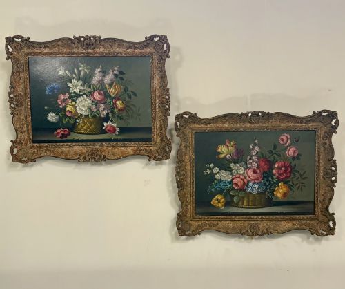 Pair of 19th C Floral Oil Paintings