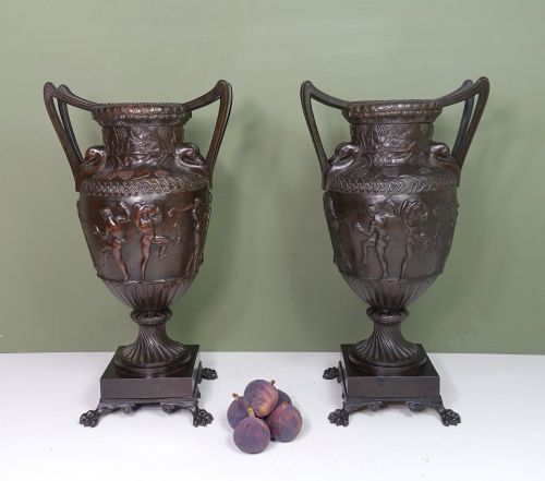 PAIR OF LARGE 19TH C BRONZE VASES