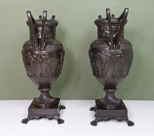PAIR OF LARGE 19TH C BRONZE VASES - ADDITIONAL PHOTO 1