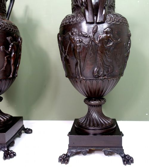 PAIR OF LARGE 19TH C BRONZE VASES - ADDITIONAL PHOTO 2