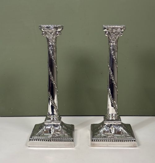 PAIR OF 19TH C SILVER PLATED CANDLESTICKS