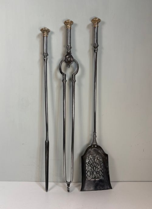 Set of 18th C Brass & Steel Fire Tools