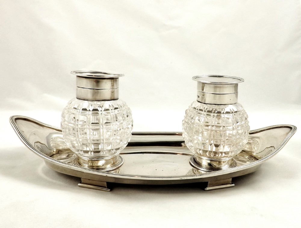 SILVER DESK STAND / INK WELL LONDON 1895