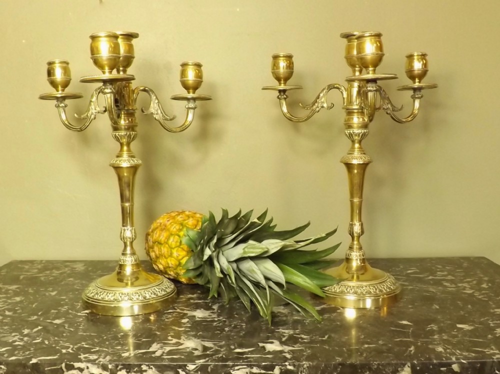 PAIR OF EARLY 19TH C BRASS CANDELABRA