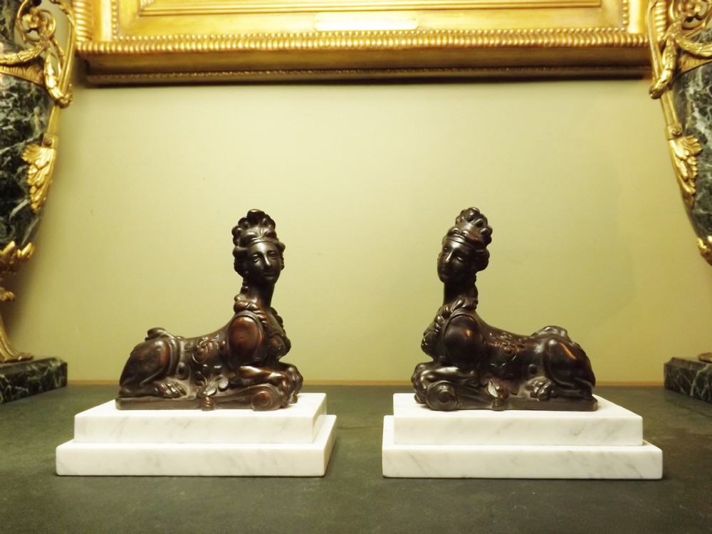 PAIR OF 19TH C BRONZE SPHINX